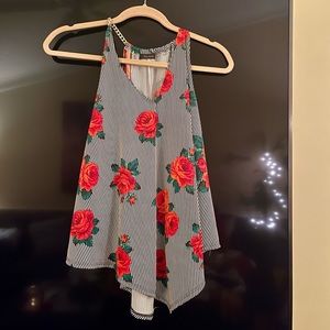 First Love Brand Cabbage Rose Pattern Tank Top Blouse. Size S/M.